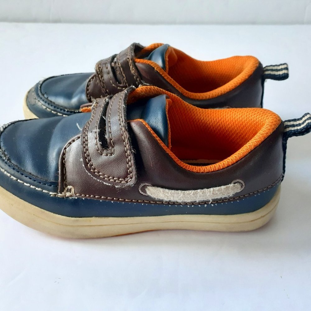 SmartFit Boys Boat Shoes Blue Brown Size 8.5